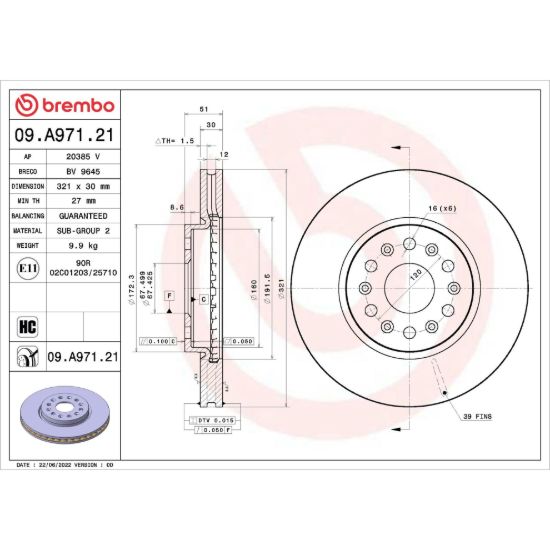 BREMBO DISCBRAKEROTOR VENTEDDISC - 09A97121