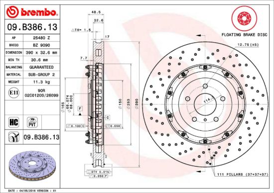 BREMBO DISC BRAKE ROTOR - 09B38613