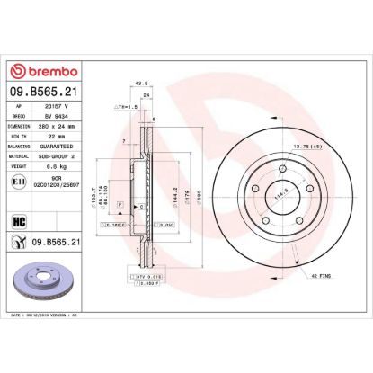 BREMBO DISCBRAKEROTOR VENTEDDISC - 09B56521