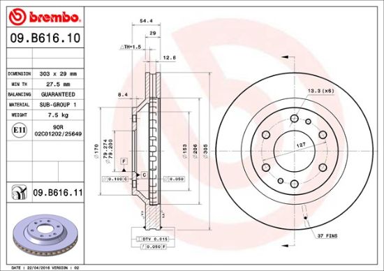BREMBO DISC BRAKE ROTOR - 09B61611