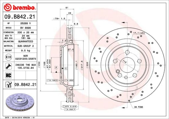 BREMBO DISC BRAKE ROTOR - 09B84221