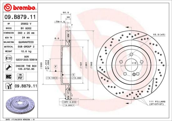 BREMBO DISC BRAKE ROTOR - 09B87911