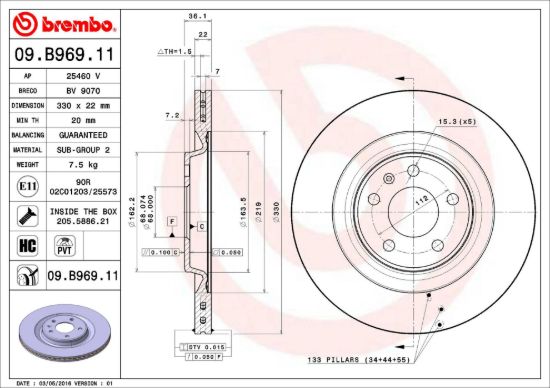 BREMBO DISC BRAKE ROTOR - 09B96911
