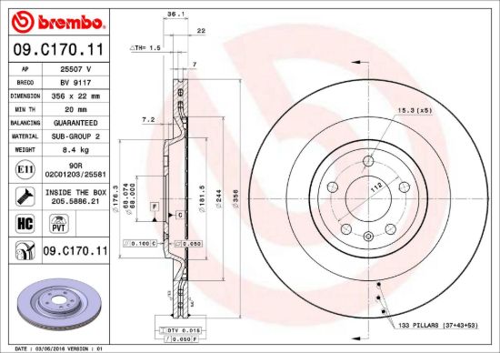 BREMBO DISC BRAKE ROTOR - 09C17011