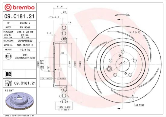 BREMBO DISC BRAKE ROTOR - 09C18121