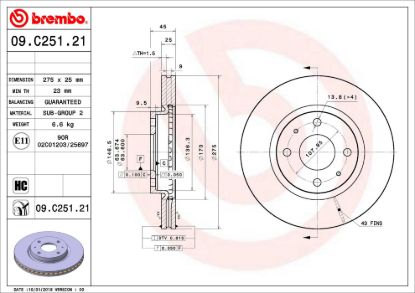 BREMBO DISC BRAKE ROTOR - 09C25121