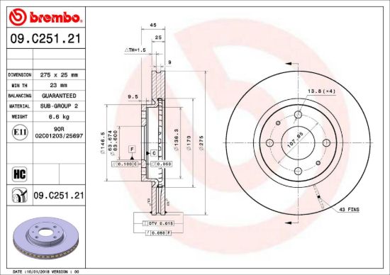 BREMBO DISC BRAKE ROTOR - 09C25121