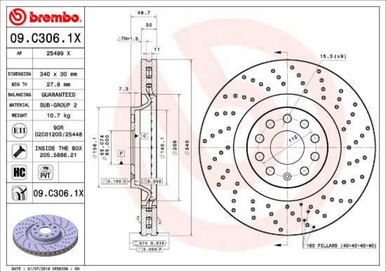 BREMBO DISC BRAKE ROTOR - 09C3061X