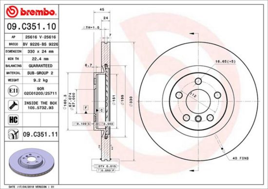 BREMBO DISC BRAKE ROTOR - 09C35111
