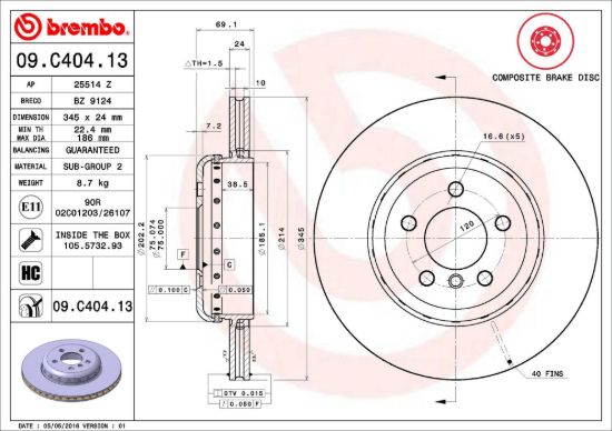 BREMBO DISC BRAKE ROTOR - 09C40413