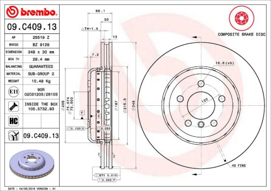 BREMBO DISC BRAKE ROTOR - 09C40913
