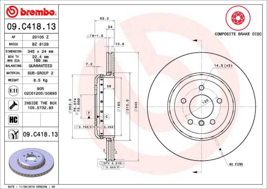 BREMBO DISC BRAKE ROTOR - 09C41813