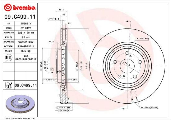 BREMBO DISC BRAKE ROTOR - 09C49911