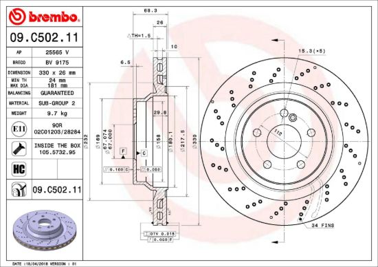 BREMBO DISC BRAKE ROTOR - 09C50211