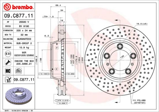 BREMBO DISC BRAKE ROTOR - 09C87711