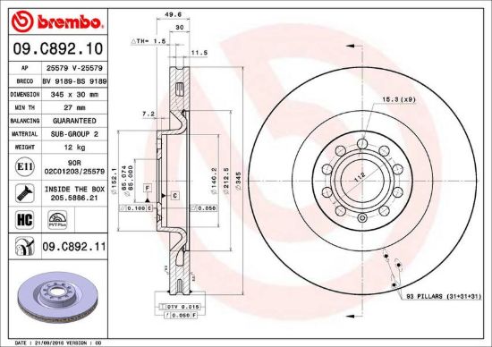 BREMBO DISC BRAKE ROTOR - 09C89211