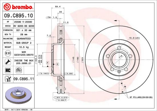 BREMBO DISC BRAKE ROTOR - 09C89511