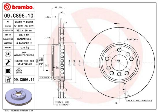 BREMBO DISC BRAKE ROTOR - 09C89611