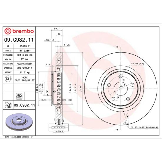BREMBO DISCBRAKEROTOR VENTEDDISC - 09C93211