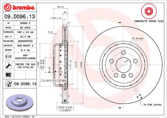 BREMBO DISC BRAKE ROTOR - 09D09613