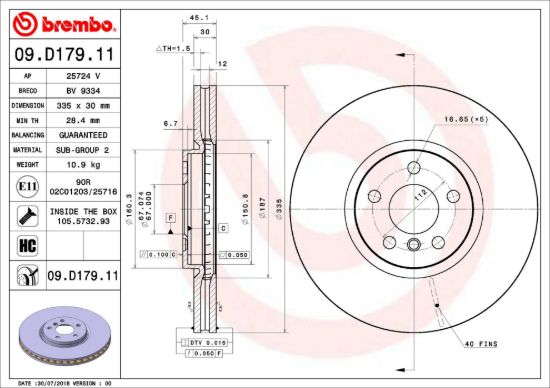 BREMBO DISC BRAKE ROTOR - 09D17911
