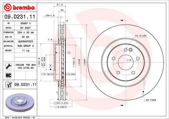 BREMBO DISC BRAKE ROTOR - 09D23111