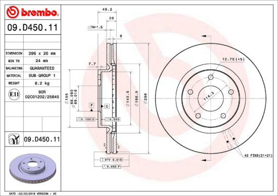 BREMBO DISC BRAKE ROTOR - 09D45011