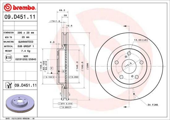 BREMBO DISC BRAKE ROTOR - 09D45111