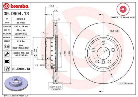 BREMBO DISC BRAKE ROTOR - 09D90413