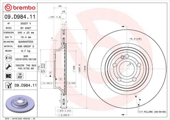 BREMBO BRAKE DISC - 09D98411