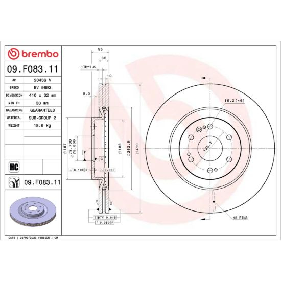 BREMBO DISCBRAKEROTOR VENTEDDISC - 09F08311