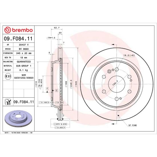 BREMBO DISCBRAKEROTOR VENTEDDISC - 09F08411