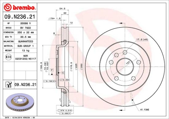BREMBO DISC BRAKE ROTOR - 09N23621