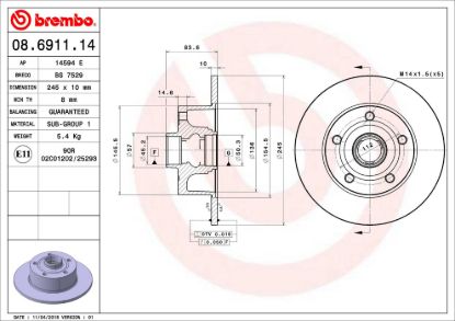 BREMBO DISC BRAKE ROTOR - 8691114
