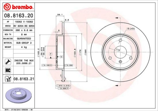 BREMBO DISC BRAKE ROTOR - 8816321
