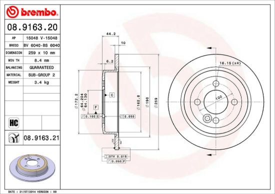BREMBO DISC BRAKE ROTOR - 8916321