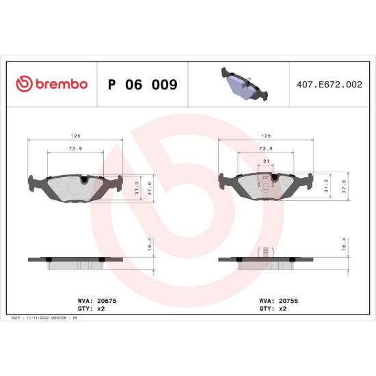 BREMBO DISC BRAKE PAD SET - P06009