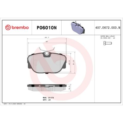 BREMBO DISC BRAKE PAD SET - P06010N
