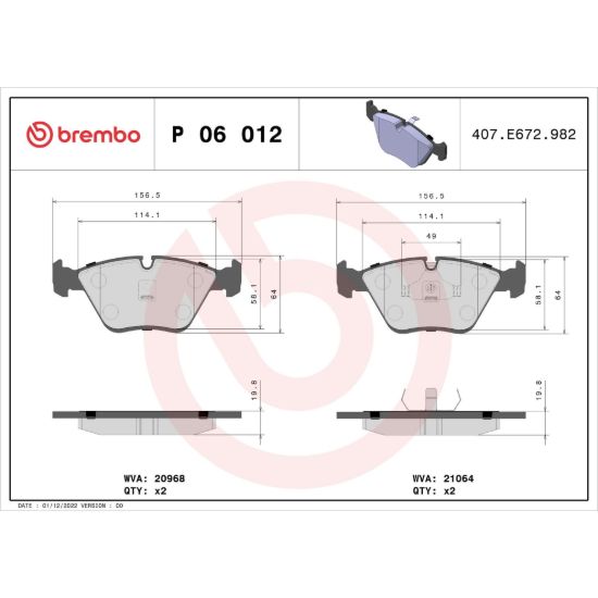 BREMBO DISC BRAKE PAD SET - P06012