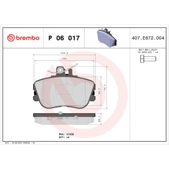 BREMBO DISC BRAKE PAD SET - P06017