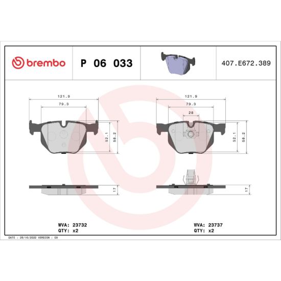 BREMBO DISC BRAKE PAD SET - P06033