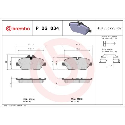 BREMBO DISC BRAKE PAD SET - P06034