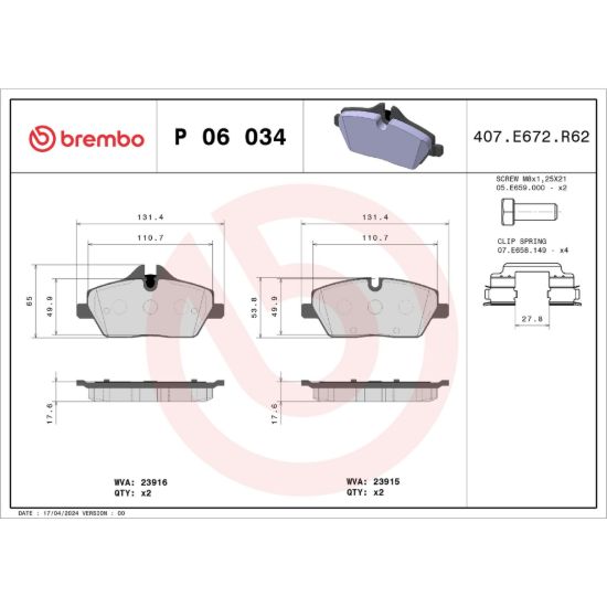 BREMBO DISC BRAKE PAD SET - P06034