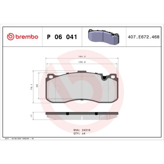 BREMBO DISC BRAKE PAD SET - P06041