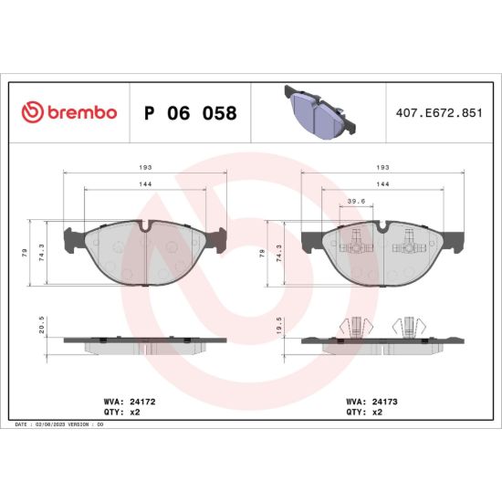 BREMBO DISC BRAKE PAD SET - P06058