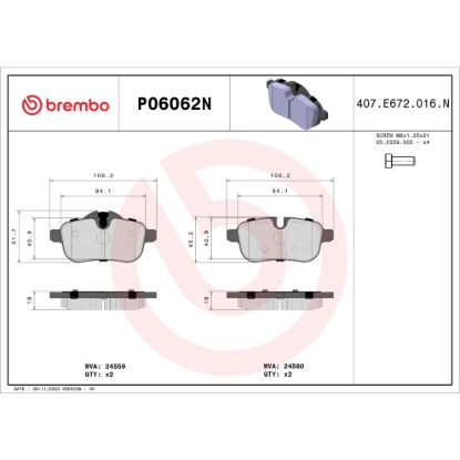 BREMBO DISC BRAKE PAD SET - P06062N