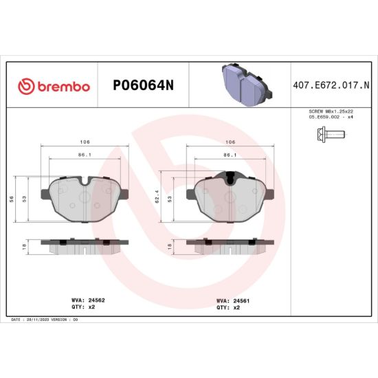 BREMBO DISC BRAKE PAD SET - P06064N