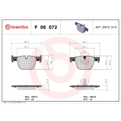 BREMBO DISC BRAKE PAD SET - P06072