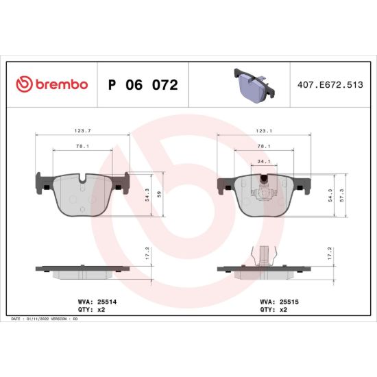 BREMBO DISC BRAKE PAD SET - P06072