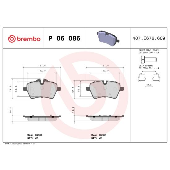 BREMBO DISC BRAKE PAD SET - P06086